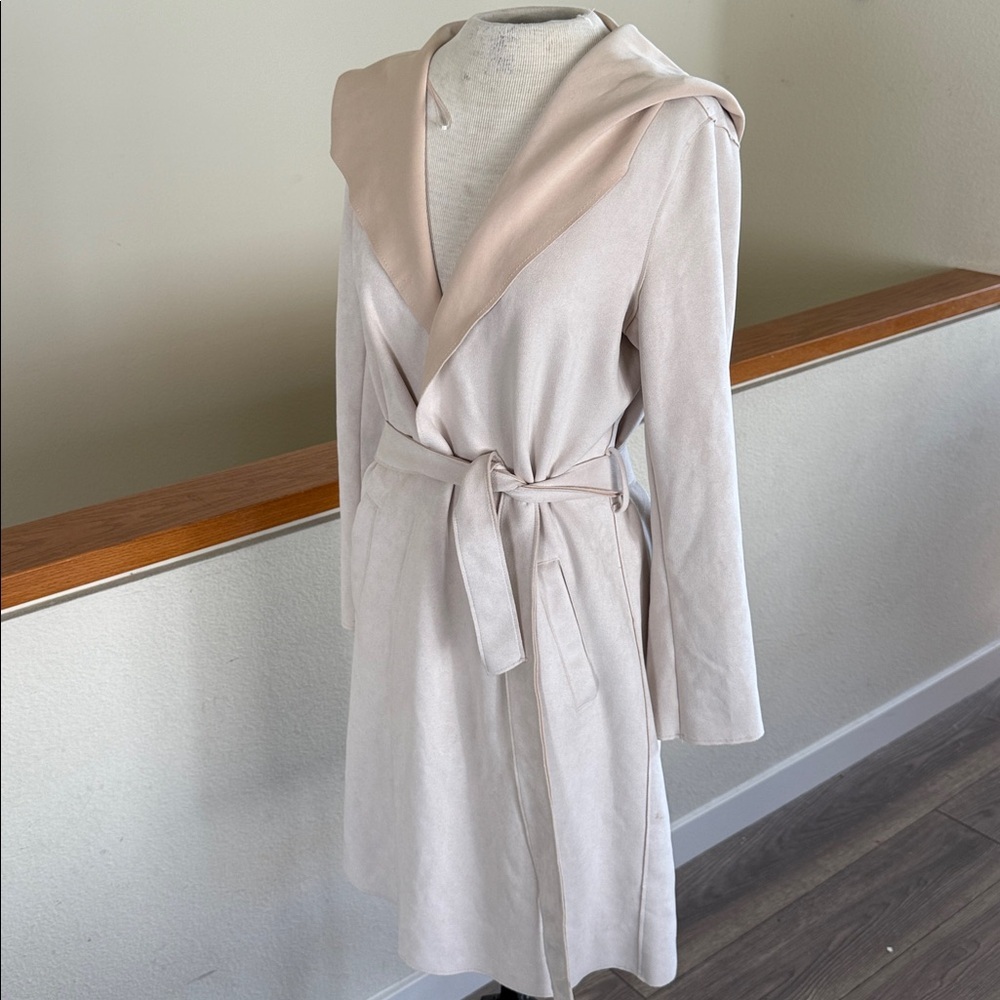 Zara Light Beige Hooded Wrap Coat